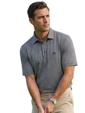 Donald Ross Performance Polo Golf Shirt Black White Check Logo Size M
